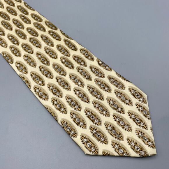 Valentino Cravatte 100% Silk Made In Italy Neck Tie‎ Beige Tan Geometric - Picture 1 of 8